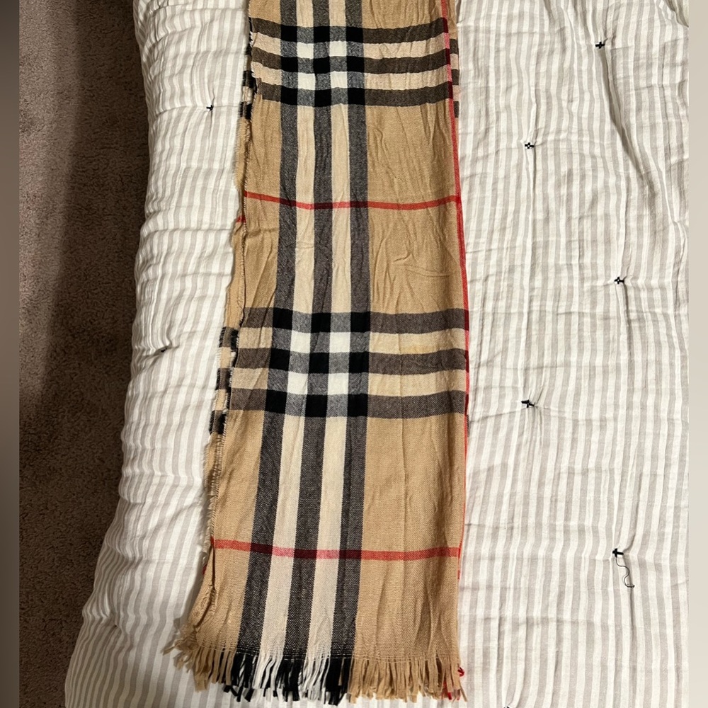 Burberry check crinkle scarf merino wool cashmere blend